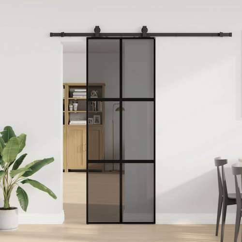 Klizna vrata s priborom crna 76 x 205 cm kaljeno staklo - Crna i tamnoprozirna 76 x 205 cm (klizna vodilica od 200 cm) 1 Mreže 4 Cijena