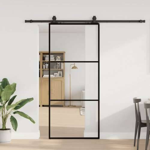 Klizna vrata s priborom crna 90 x 205 cm od ESG stakla - 90 x 205 cm (213 cm sliding rail) 1 2 vodoravne šipke Cijena