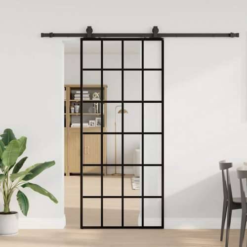 Klizna vrata s priborom crna 90 x 205 cm od ESG stakla - 90 x 205 cm (213 cm sliding rail) 1 6 x 4 grids Cijena