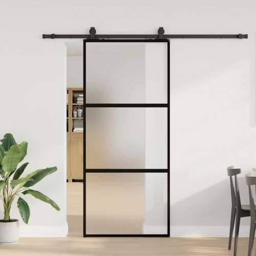 Klizna vrata s priborom crna 90 x 205 cm kaljeno staklo - Crna i mat 90 x 205 cm (213 cm sliding rail) 1 3 vodoravne šipke Cijena