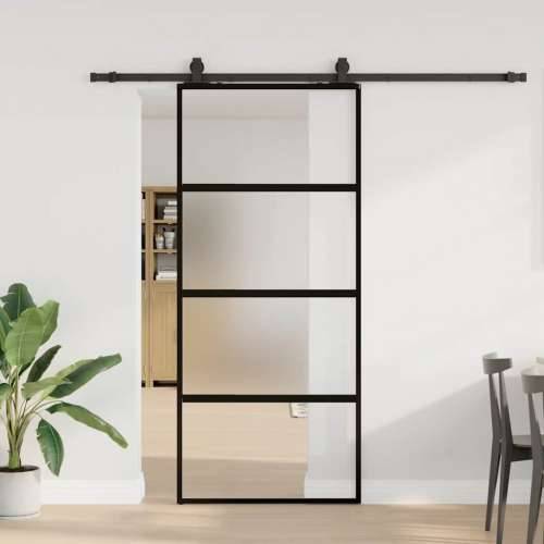 Klizna vrata s priborom crna 76 x 205 cm kaljeno staklo - 76 x 205 cm (213 cm sliding rail) 1 3 vodoravne šipke Cijena