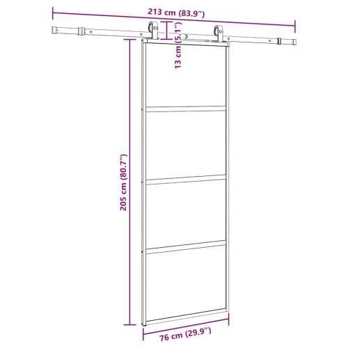 Klizna vrata s priborom crna 76 x 205 cm kaljeno staklo - 76 x 205 cm (213 cm sliding rail) 1 3 vodoravne šipke Cijena