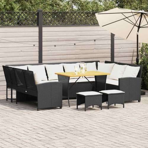 Vrtna garnitura - 4-dijelni set vrtnih sofa od poliratana s jastucima crni - Crna i krem bijela Peterosjed + 2 x kut + 2 x tabur Cijena