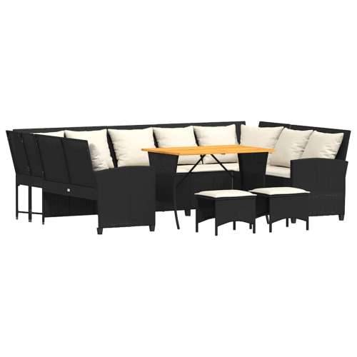 Vrtna garnitura - 4-dijelni set vrtnih sofa od poliratana s jastucima crni - Crna i krem bijela Peterosjed + 2 x kut + 2 x tabur Cijena