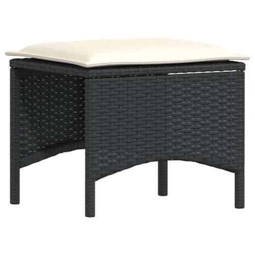 Vrtna garnitura - 4-dijelni set vrtnih sofa od poliratana s jastucima crni - Crna i krem bijela Peterosjed + 2 x kut + 2 x tabur Cijena