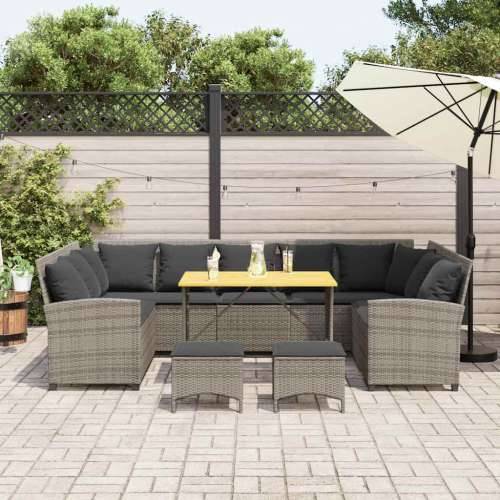 Vrtna garnitura - 4-dijelni set vrtnih sofa od poliratana s jastucima sivi - Siva Peterosjed + 2 x kut + 2 x tabure + stol 11 Cijena