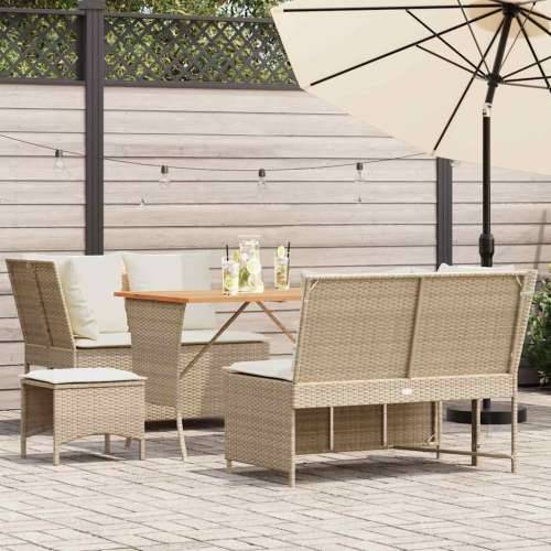 5-dijelni vrtni set sofa s jastucima bež od poliratana - bež i krem ​​bijela 2 x kut + 2 x tabure + stol 5 Cijena