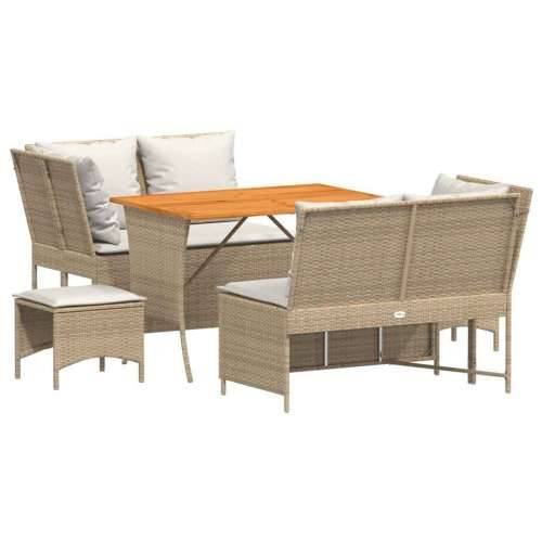 5-dijelni vrtni set sofa s jastucima bež od poliratana - bež i krem ​​bijela 2 x kut + 2 x tabure + stol 5 Cijena
