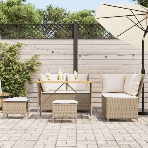 5-dijelni vrtni set sofa s jastucima bež od poliratana - bež i krem ​​bijela 2 x kut + 2 x tabure + stol 5 Cijena