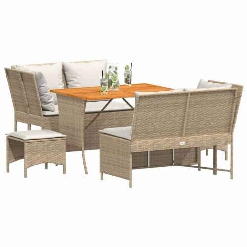5-dijelni vrtni set sofa s jastucima bež od poliratana - bež i krem ​​bijela 2 x kut + 2 x tabure + stol 5 Cijena