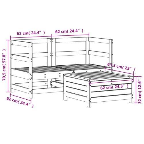 Vrtna garnitura - 3-dijelni set vrtnih sofa od masivne borovine - Prirodna boja bora 1 Cijena