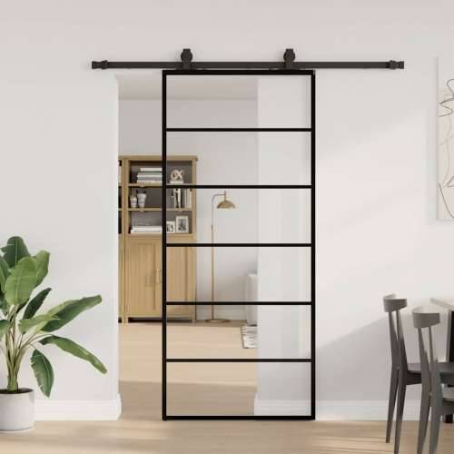Klizna vrata s priborom crna 90 x 205 cm od ESG stakla - 5 vodoravnih šipki 90 x 205 cm (klizna vodilica od 183 cm) 1 Cijena