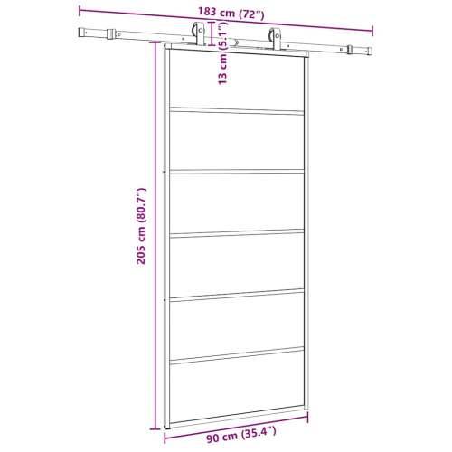 Klizna vrata s priborom crna 90 x 205 cm od ESG stakla - 5 vodoravnih šipki 90 x 205 cm (klizna vodilica od 183 cm) 1 Cijena