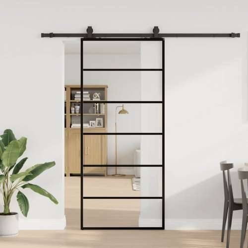 Klizna vrata s priborom crna 90 x 205 cm od ESG stakla - 90 x 205 cm (213 cm sliding rail) 1 5 vodoravnih šipki Cijena