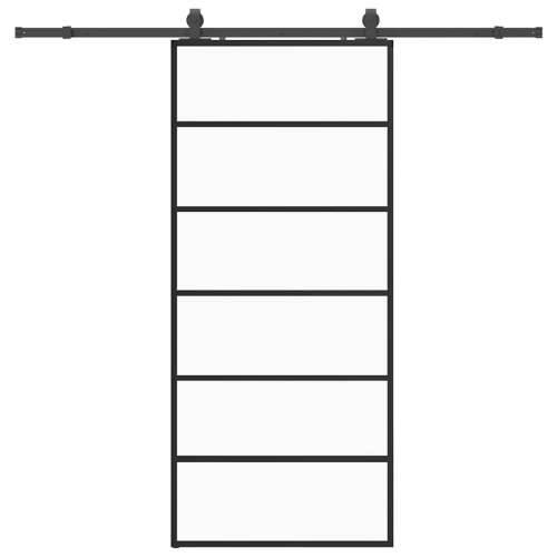 Klizna vrata s priborom crna 90 x 205 cm od ESG stakla - 90 x 205 cm (213 cm sliding rail) 1 5 vodoravnih šipki Cijena