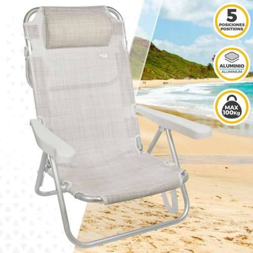 Sklopiva Stolica s Naslonom za Glavu Aktive Ibiza Bež 48 x 84 x 46 cm (2 kom.) Cijena