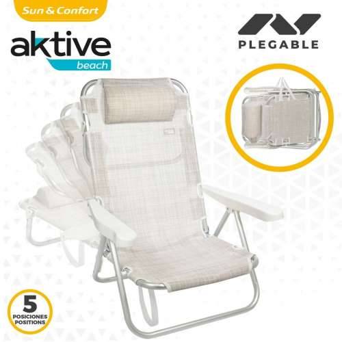 Sklopiva Stolica s Naslonom za Glavu Aktive Ibiza Bež 48 x 84 x 46 cm (2 kom.) Cijena