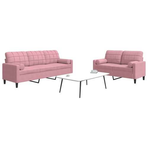 2-dijelni set sofa s jastucima ružičasti baršunasti - Ružičasta s jastučićima Cijena