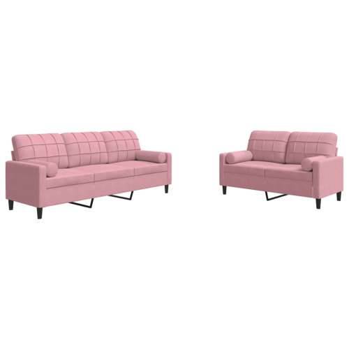 2-dijelni set sofa s jastucima ružičasti baršunasti - Ružičasta s jastučićima Cijena