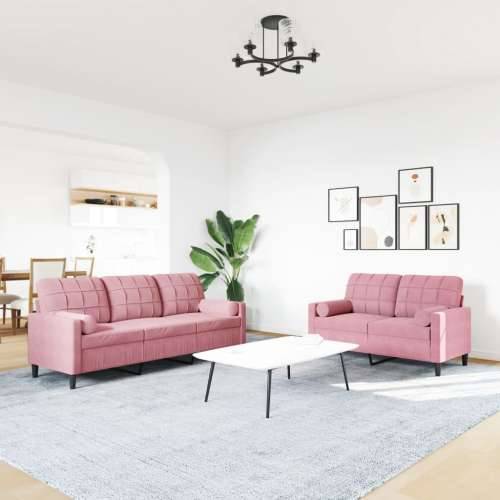 2-dijelni set sofa s jastucima ružičasti baršunasti - Ružičasta s jastučićima Cijena