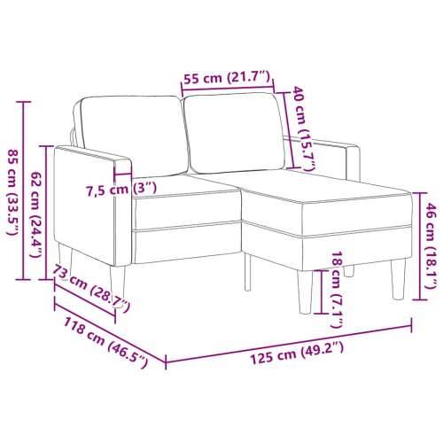Sofa 2-sjed s ležaljkom u obliku slova L tamnosiva 125cm baršun - Tamno siva Cijena