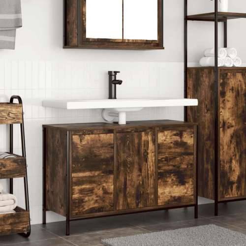 Ormarić za Lavabo - Umivaonik s ladicama dimljeni hrast 90x34,5x60 cm Cijena