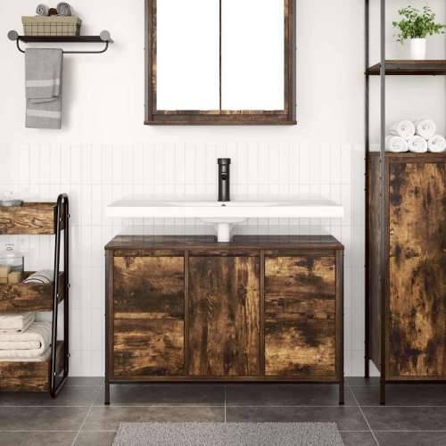 Ormarić za Lavabo - Umivaonik s ladicama dimljeni hrast 90x34,5x60 cm Cijena