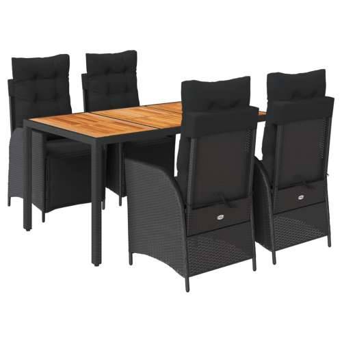 Vrtna garnitura - 5-dijelni vrtni blagovaonski set s jastucima od poliratana crni - Crna Dužina stola 150 cm 4 Cijena