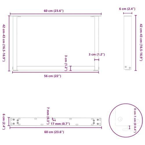 Noge za klub stolić U-oblik 2 kom antracit 60 x (42-43) cm čelik - Antracit 60 x (42-43) cm 2 1 Cijena