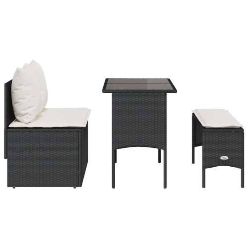 Vrtna garnitura - 3-dijelni vrtni blagovaonski set s jastucima od poliratana crni - Crna i krem bijela tempered glass 4 Cijena