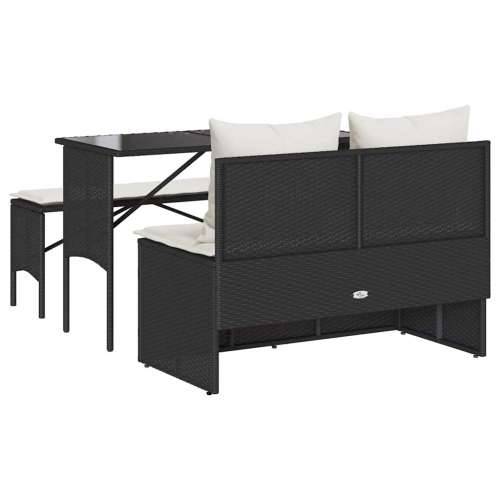 Vrtna garnitura - 3-dijelni vrtni blagovaonski set s jastucima od poliratana crni - Crna i krem bijela tempered glass 4 Cijena