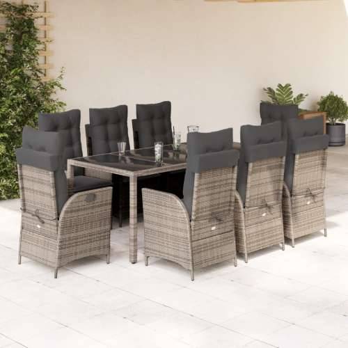 Vrtna garnitura - 9-dijelni vrtni blagovaonski set sivi od poliratana - Siva 190 x 90 x 75 cm Sa naslonom za noge 8 Cijena