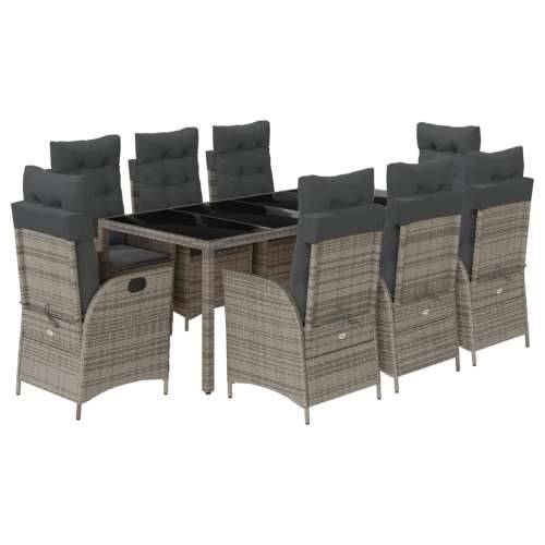 Vrtna garnitura - 9-dijelni vrtni blagovaonski set sivi od poliratana - Siva 190 x 90 x 75 cm Sa naslonom za noge 8 Cijena