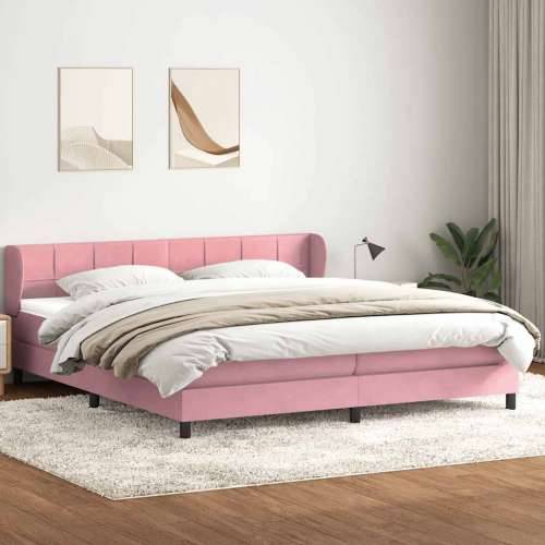 Krevet s oprugama s madracima ružičasti 180x220 cm baršunasti - Ružičasta 180 x 220 cm Blok s kvadratima Cijena