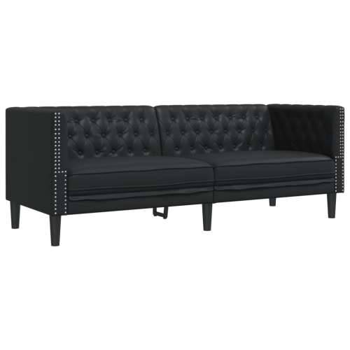 3-dijelna sofa Chesterfield crna umjetna koža - Crna Fotelja + dvosjed + trosjed Cijena