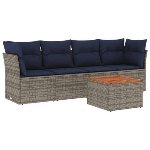 Vrtna garnitura - 5-dijelni set vrtnih sofa od poliratana s jastucima sivi - Siva 1 Cijena