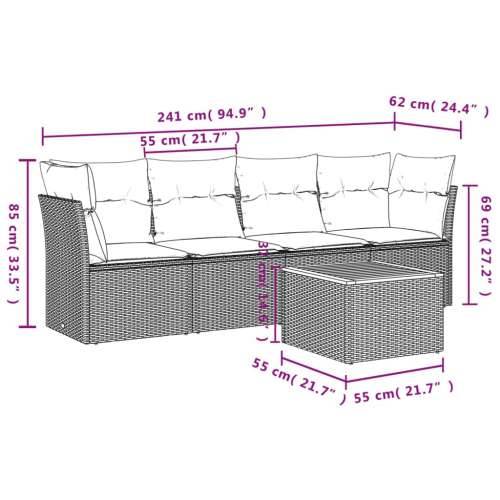 Vrtna garnitura - 5-dijelni set vrtnih sofa od poliratana s jastucima sivi - Siva 1 Cijena