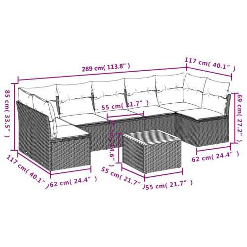 Vrtna garnitura - 8-dijelni set vrtnih sofa od poliratana s jastucima sivi - Siva 2x corner + table + 5x middle 1 Cijena
