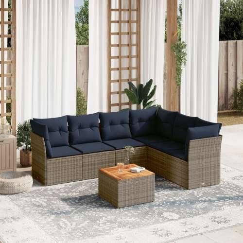 Vrtna garnitura - 7-dijelni set vrtnih sofa od poliratana s jastucima sivi - Siva 3x kutna + stol + 3x srednja 1 Cijena