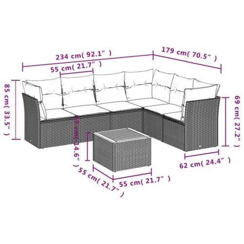 Vrtna garnitura - 7-dijelni set vrtnih sofa od poliratana s jastucima sivi - Siva 3x kutna + stol + 3x srednja 1 Cijena