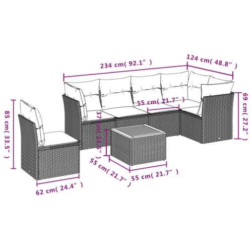 Vrtna garnitura - 7-dijelni set vrtnih sofa od poliratana s jastucima sivi - Siva stol + 3x kutna + 3x srednja 1 Cijena
