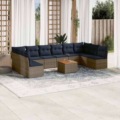 Vrtna garnitura - 11-dijelni set vrtnih sofa od poliratana s jastucima sivi - Siva 1 Cijena