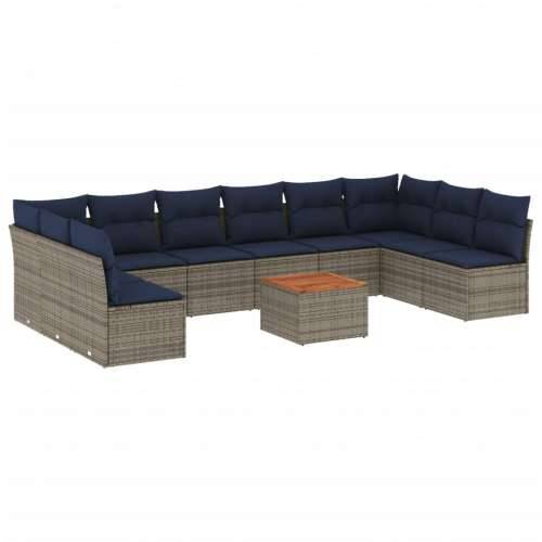 Vrtna garnitura - 11-dijelni set vrtnih sofa od poliratana s jastucima sivi - Siva 1 Cijena