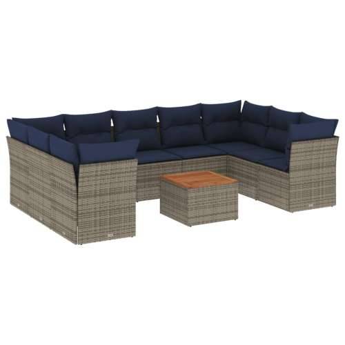 Vrtna garnitura - 10-dijelni set vrtnih sofa od poliratana s jastucima sivi - Siva 1 Cijena