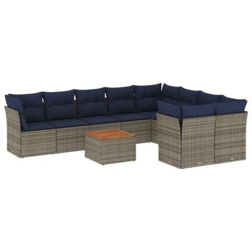 Vrtna garnitura - 10-dijelni set vrtnih sofa od poliratana s jastucima sivi - Siva 1 Cijena