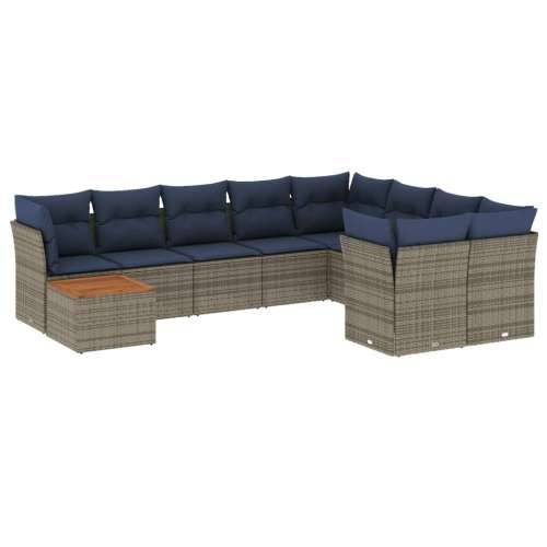 Vrtna garnitura - 10-dijelni set vrtnih sofa od poliratana s jastucima sivi - Siva 1 Cijena