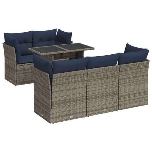 Vrtna garnitura - 6-dijelni set vrtnih sofa poliratan i bagrem s jastucima sivi - Siva 1 Cijena