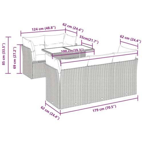 Vrtna garnitura - 6-dijelni set vrtnih sofa poliratan i bagrem s jastucima sivi - Siva 1 Cijena