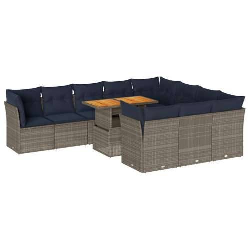 Vrtna garnitura - 11-dijelni set vrtnih sofa od poliratana s jastucima sivi - Siva 1 Cijena