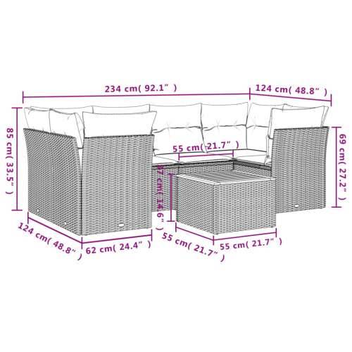 Vrtna garnitura - 7-dijelni set vrtnih sofa od poliratana s jastucima sivi - Siva 1 Cijena